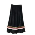 Contrast Trim Pleuche Midi A-line Skirt