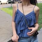 Ruffle Trim Camisole Top Blue - One Size