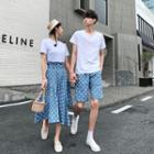 Couple Matching Short-sleeve T-shirt / Polka Dot Shorts / A-line Midi Skirt