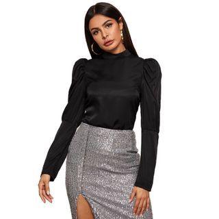 Puff Sleeve Stand Collar Blouse