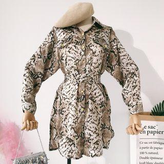 Long-sleeve Snake Skin Print Shirtdress