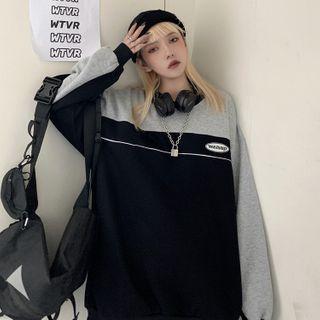 Couple Matching Letter Embroidered Two-tone Pullover