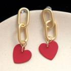 Alloy Heart Dangle Earring 1 Pair - 0652a - Silver Needle Earring - Red Heart - Gold - One Size