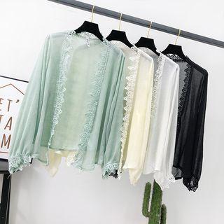 Open-front Lace-trim Sheer Shawl
