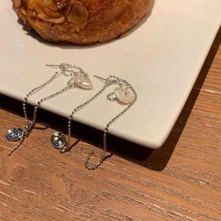 Pearl Chained Fringed Earring 1 Pair - E014 - Silver Steel Earring - Silver - One Size