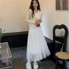 Halter Cable Knit Knit Top / Mesh Maxi A-line Skirt