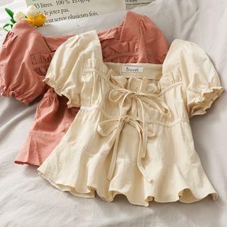 Tie-accent Ruffled-trim Crop Blouse