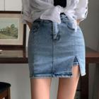 Inset Shorts Slit Denim / Cotton Miniskirt