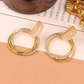 Rhinestone Hoop Earring 1 Pair - Ear Studs - Gold - One Size