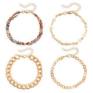 Set Of 4: Bead Bracelet (various Designs) Gold - One Size