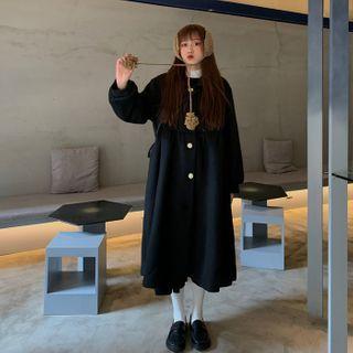 Woolen Buttoned Coat Black - One Size