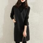 Set: Long-sleeve Turtleneck Top + Sleeveless Dress