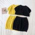 Set Of 2: Short-sleeve Knit Top + Pocket Pencil Skirt