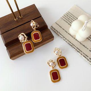 Faux Pearl Glaze Rectangle Dangle Earring