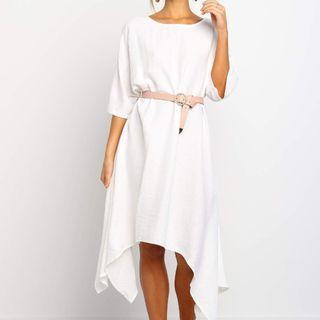 Asymmetric Elbow-sleeve Midi A-line Dress