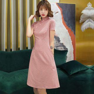 Short-sleeve Plaid A-line Qipao