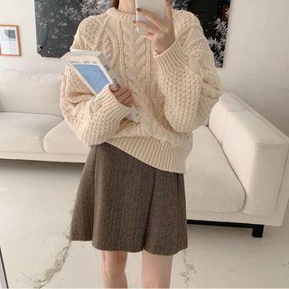 Cable Knit Sweater / High-waist Mini A-line Skirt / Set