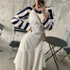 Long-sleeve Striped T-shirt / Spaghetti Strap Dress