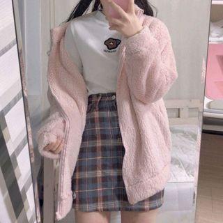 Fleece Oversize Zip Jacket As Shown In Figure - One Size