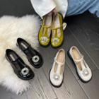 Rhinestone Buckle T-strap Shoes