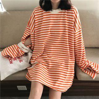 Long-sleeve Ripped Striped T-shirt