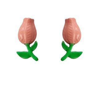 Flower Glaze Alloy Earring 1 Pair - Pink & Green - One Size