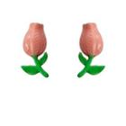 Flower Glaze Alloy Earring 1 Pair - Pink & Green - One Size