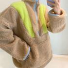 Contrast-trim Zip-front Sherpa-fleece Pullover