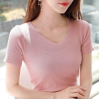 V-neck Slim-fit Silky Knit Top