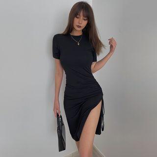 Side-slit Drawstring Midi Dress