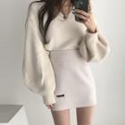 Puff-sleeve Sweater / A-line Skirt
