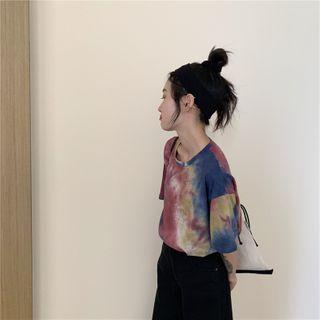Dye Print Short-sleeve T-shirt As Shown In Figure - One Size