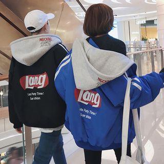 Couple Loose-fit Colorblock Hooded Padded Jacket
