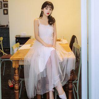 Set: Mesh Spaghetti Strap Dress + Slipdress
