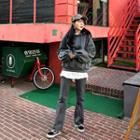 Set: Balloon-sleeve Hoodie + Boot-cut Sweatpants
