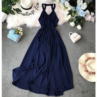 Plain V-neck Halter Dress