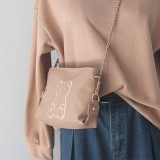 Faux Leather Bear Embroidered Crossbody Bag