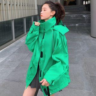 Stand Collar Cargo Hooded Zip Jacket