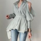 Cold-shoulder Tie-waist Shirt