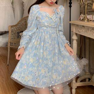 Printed Mesh A-line Dress