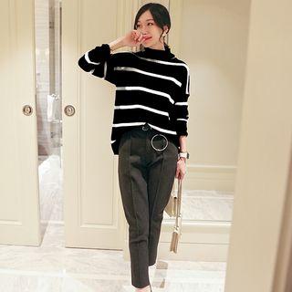 Set: Mock-neck Striped Sweater + Pants