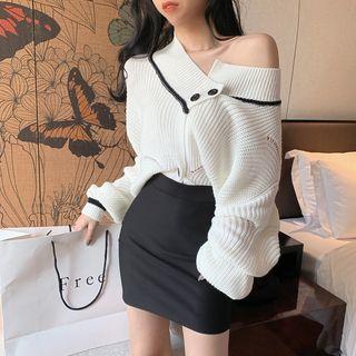 One-shoulder Ripped Chunky Sweater