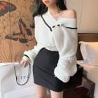 One-shoulder Ripped Chunky Sweater