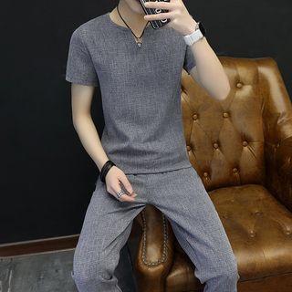 Set: Short-sleeve Top + Straight-cut Pants