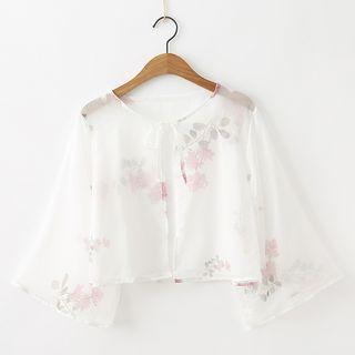 Bell-sleeve Floral Chiffon Light Jacket