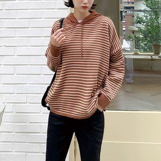 Hooded Striped Loose-fit Knit Top