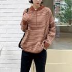 Hooded Striped Loose-fit Knit Top