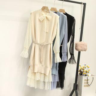Set: Sheer Long-sleeve Dress + Knit Dress