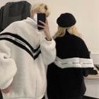 Couple Matching Lettering Faux Shearling Zip Jacket