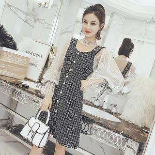 Set: Lace Blouse + Tweed Pinafore Dress